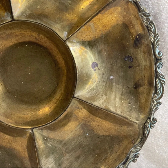 Vntg Brass Divided Tray Ornate Design Farmhouse Decor Mexico Handmade Patina - Picture 7 of 10